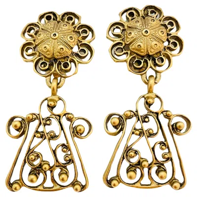Pre-owned Donna Karan Dkny Gold Tone Dangle Designer Clip On Earrings In Multi