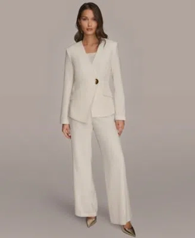 Donna Karan Donna Karen New York Womens Asymmetrical Blazer Wide Leg Pants In White