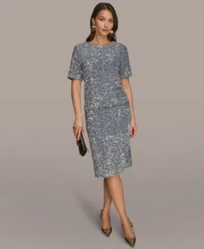 Donna Karan Donna Karen New York Womens Sequin Short Sleeve Top Sequin Pencil Skirt In Gray