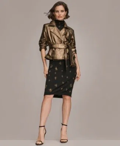 Donna Karan Donna Karen New York Womens Sleeveless Ruching Embellished Top Embroidered Ruched Skirt In Brown