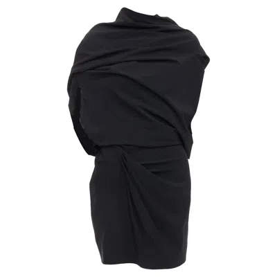 Donna Karan Drape Cowl Wrap Front Ruched Dress In Black