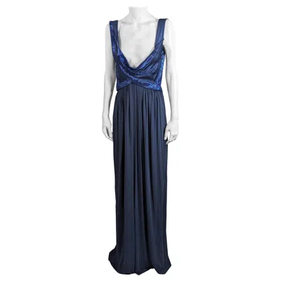 Pre-owned Donna Karan Draped And Bugle Beaded Gown In Black