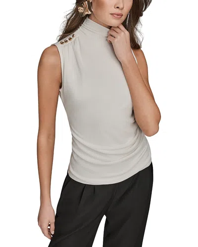 Donna Karan Draped Button Trim Top In White