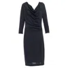 Donna Karan Draped Cowl Neck Long Sleeve Midi Dress In Black