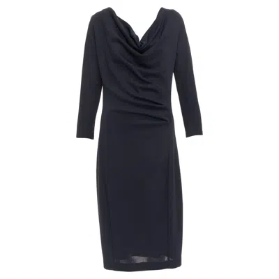 Donna Karan Draped Cowl Neck Long Sleeve Midi Dress In Black