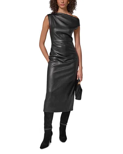 Donna Karan Draped Faux Leather Midi Dress In Blue