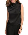 Donna Karan New York Draped Sleeveless Matte Satin Top In Black