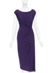 Donna Karan Draped Side Knot Criss Cross Back Grecian Dress In Purple