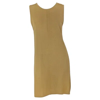 Pre-owned Donna Karan Early 1990s  Tan Stretch Knit Sleeveless Shift Dress M In Brown