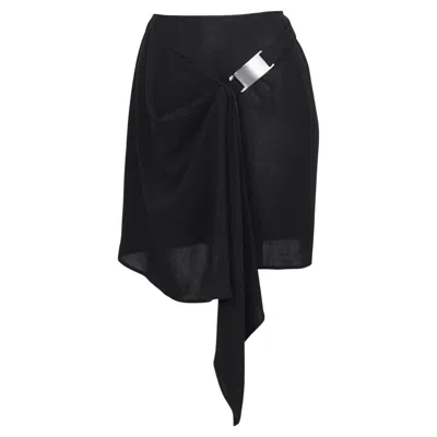 Pre-owned Donna Karan Early 2000's  Black Wrap Mini Skirt With Silver Metal Detail