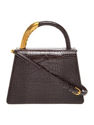 Pre-owned Donna Karan Embossed Leather Top Handle Bag W/ Tags In Gray