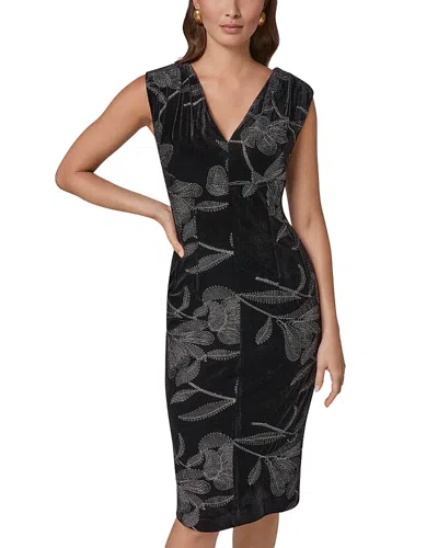 Donna Karan Embroidered Floral Velvet Sheath Dress In Black