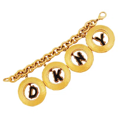 Pre-owned Donna Karan Extra Chunky Gilt Statement "dkny" Charm Bracelet By , 1980s In Multi