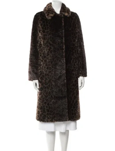 Pre-owned Donna Karan Faux Fur Animal Print Faux Fur Coat In Brown