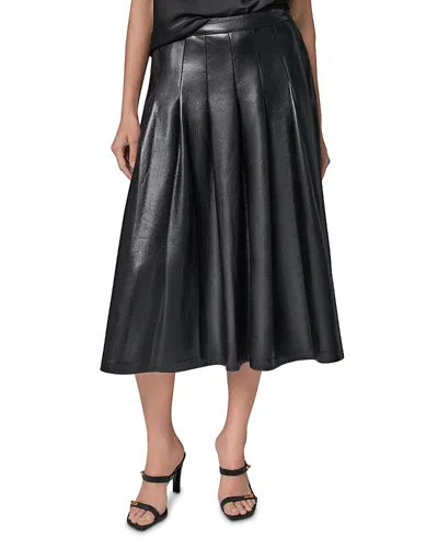 Donna Karan Faux Leather Pleated Midi Skirt In Black