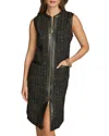 Donna Karan New York Sleeveless Faux Leather Trim Tweed Dress In Black/gold
