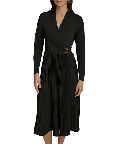 Donna Karan Faux Wrap A Line Midi Dress In Black