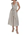 Donna Karan New York Gingham Linen Blend Faux-wrap Midi Dress In Tuscan Grey/cream
