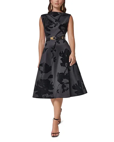 Donna Karan Flocked Scuba Belted Dress In Black