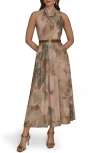 Donna Karan Floral Georgette Maxi Dress In Brown