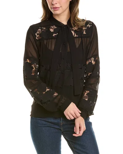 Donna Karan Floral Lace Blouse In Black
