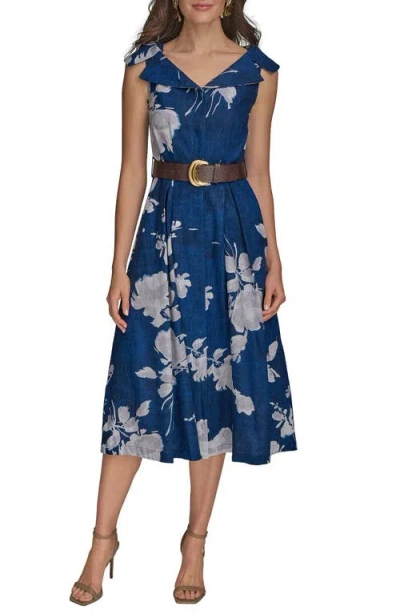 Donna Karan Floral Linen Blend Dress In Marbella M