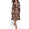 Donna Karan Floral Long Sleeve Faux Wrap Midi Dress In Multi