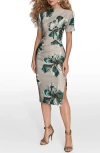 Donna Karan Floral Pleated Scuba Sheath Midi Dress In Multi