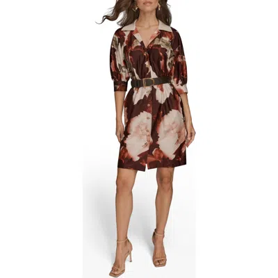 DONNA KARAN DONNA KARAN NEW YORK FLORAL PRINT BELTED SHIRTDRESS
