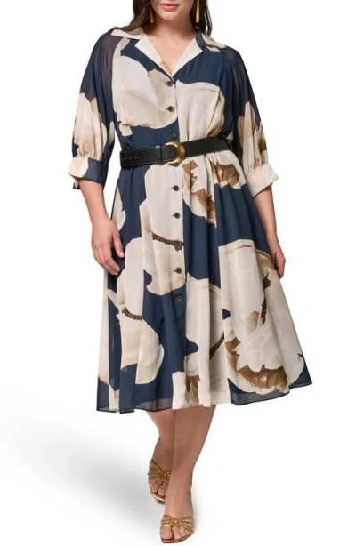 Donna Karan Floral Print Chiffon Midi Shirtdress In Multi