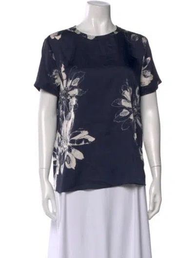 Pre-owned Donna Karan Floral Print Crew Neck Top In Blue