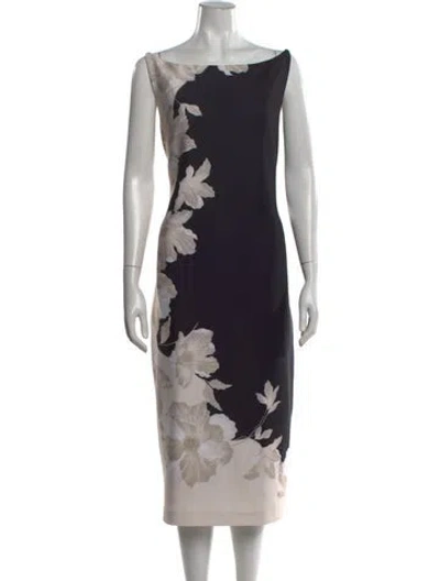 Pre-owned Donna Karan Floral Print Knee-length Dress In Black