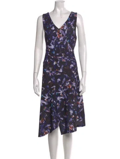 Pre-owned Donna Karan Floral Print Knee-length Dress In Blue
