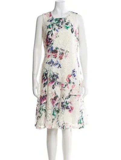 Pre-owned Donna Karan Floral Print Knee-length Dress In White