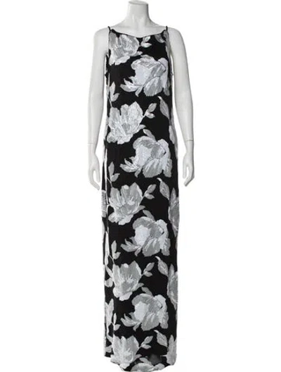 Pre-owned Donna Karan Floral Print Long Dress In Black
