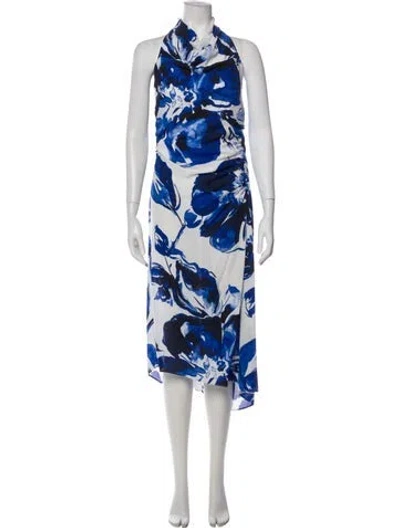 Pre-owned Donna Karan Floral Print Long Dress In Blue