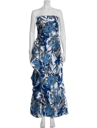 Pre-owned Donna Karan Floral Print Long Dress In Blue