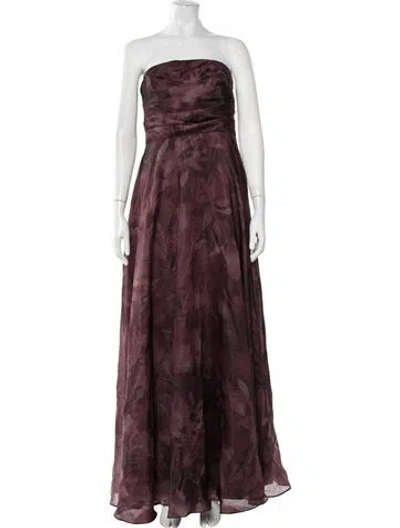 Pre-owned Donna Karan Floral Print Long Dress In Burgundy