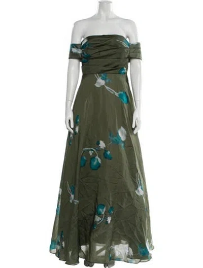 Pre-owned Donna Karan Floral Print Long Dress In Green