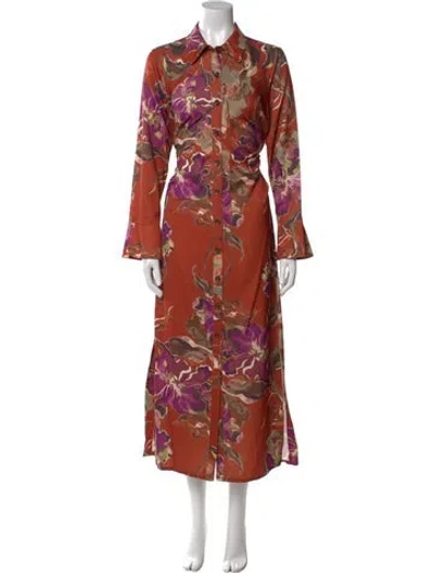 Pre-owned Donna Karan Floral Print Long Dress In Orange