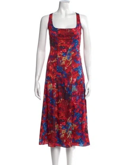 Pre-owned Donna Karan Floral Print Long Dress In Red