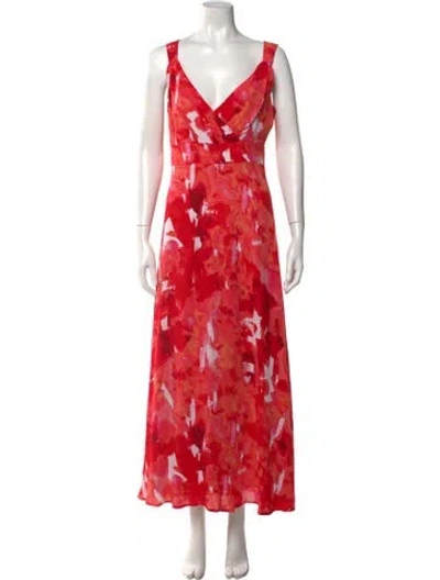 Pre-owned Donna Karan Floral Print Long Dress In Red