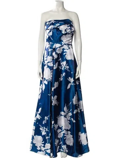 Pre-owned Donna Karan Floral Print Long Dress W/ Tags In Blue