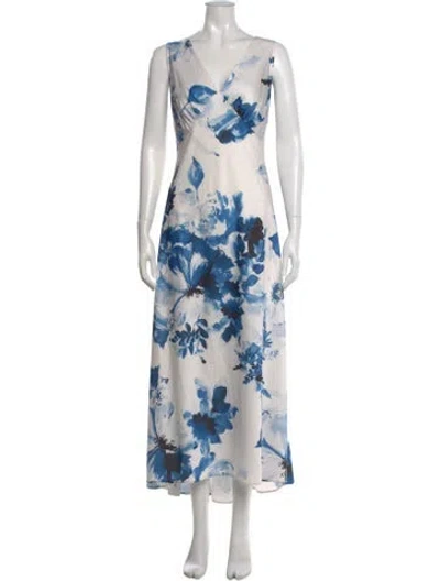 Pre-owned Donna Karan Floral Print Long Dress W/ Tags In Blue