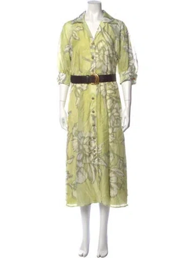 Pre-owned Donna Karan Floral Print Long Dress W/ Tags In Green