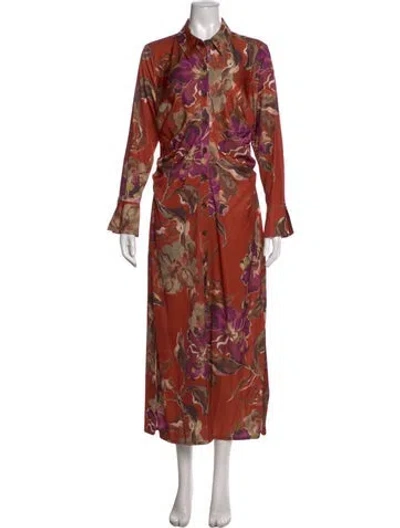 Pre-owned Donna Karan Floral Print Long Dress W/ Tags In Orange