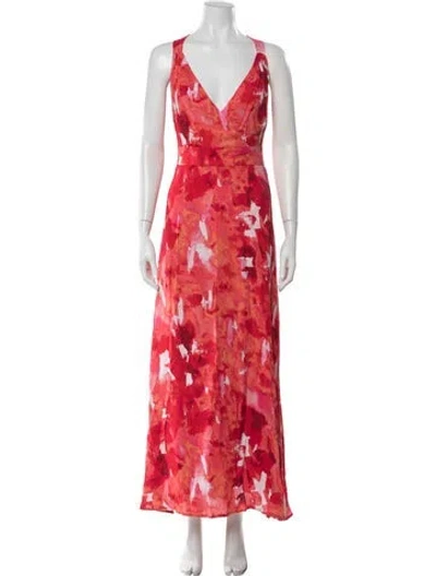 Pre-owned Donna Karan Floral Print Long Dress W/ Tags In Red