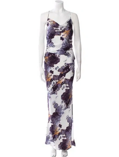 Pre-owned Donna Karan Floral Print Long Dress In White