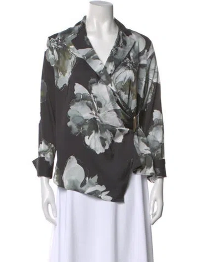 Pre-owned Donna Karan Floral Print Long Sleeve Blouse In Multi