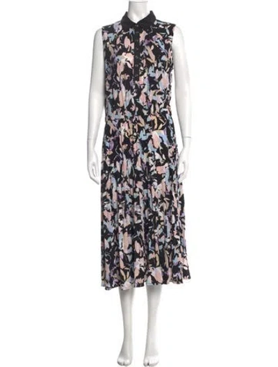 Pre-owned Donna Karan Floral Print Midi Length Dress In Black